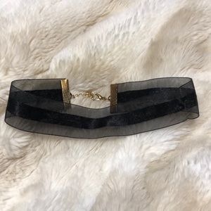 Black choker with velvet stripe